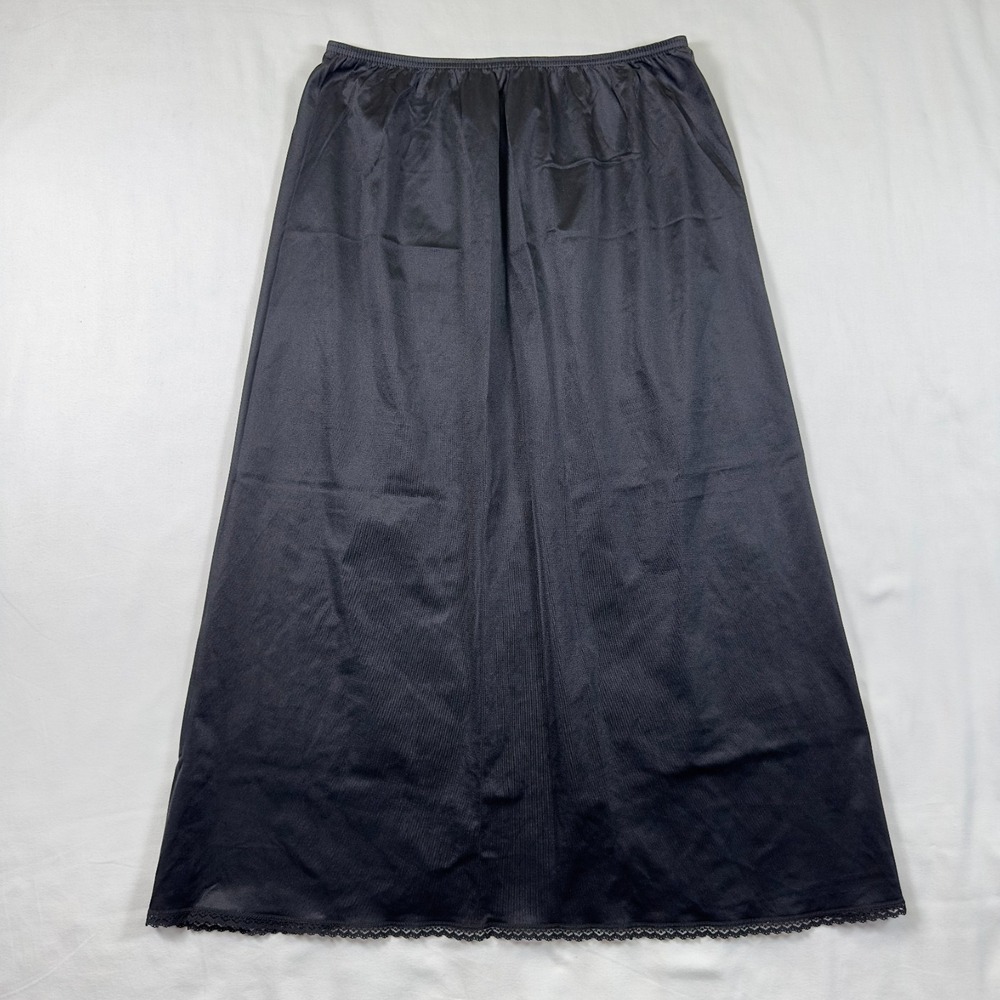 Vanity Fair Black Nylon Slip Small Lace Bottom Vintage Made in USA